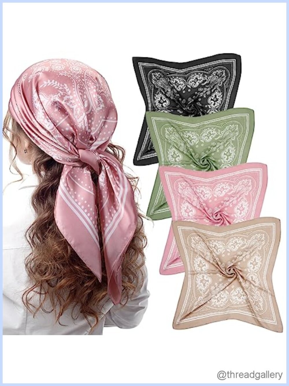 4 Pc 27'' Square Satin Bandanas Paisley Head Scarves Neck Wrap